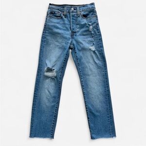 Levi’s Wedgie Straight Jeans High Waisted Distressing Medium Wash Button Fly